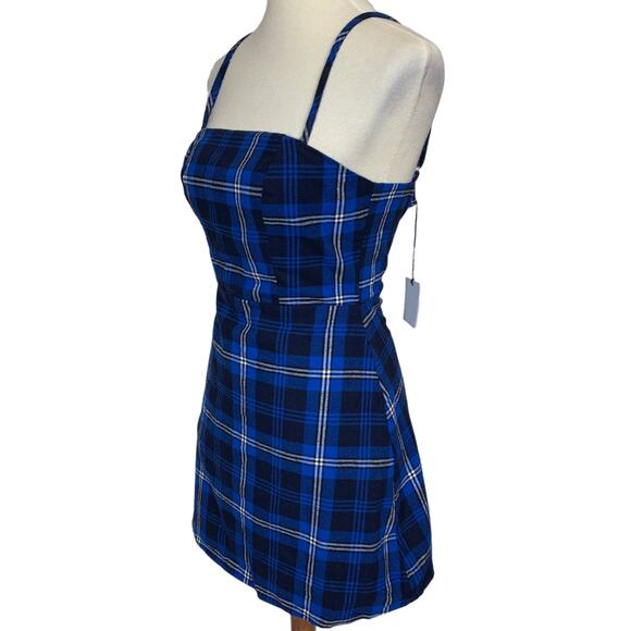 Revolve Blue Plaid Mini Slip Dress XS Grunge Dark Academia Y2K Preppy $64 NEW - Picture 3 of 10